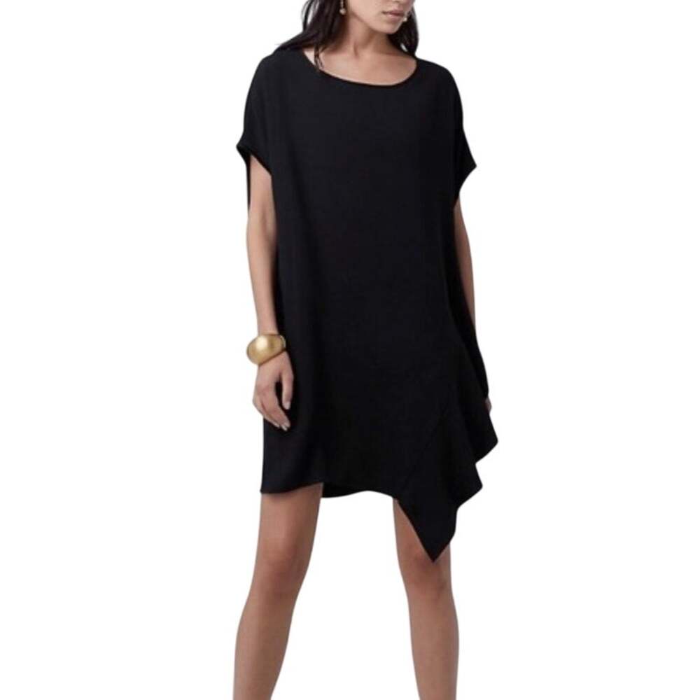 Diane von Furstenberg Lolani Black Asymmetrical Relaxed Ruffle Shift Tunic Dress